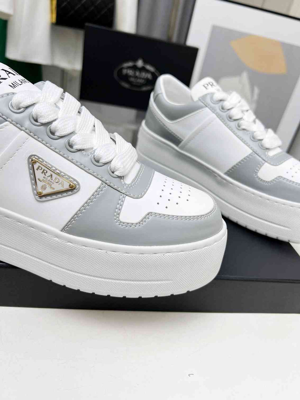 Grey and White Leather Shoes