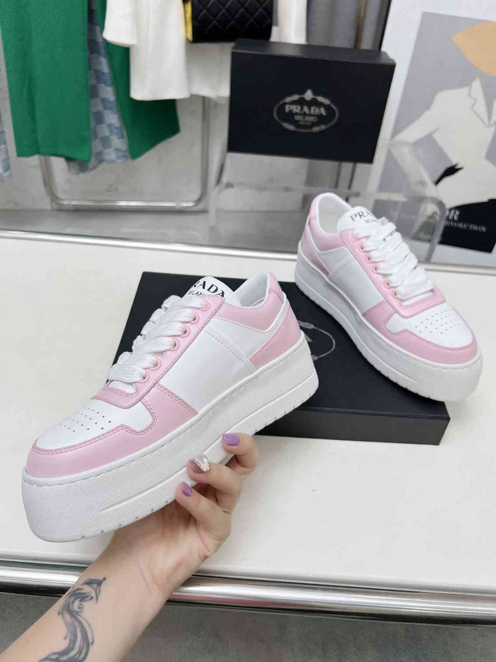 Pink and White Leather Shoes