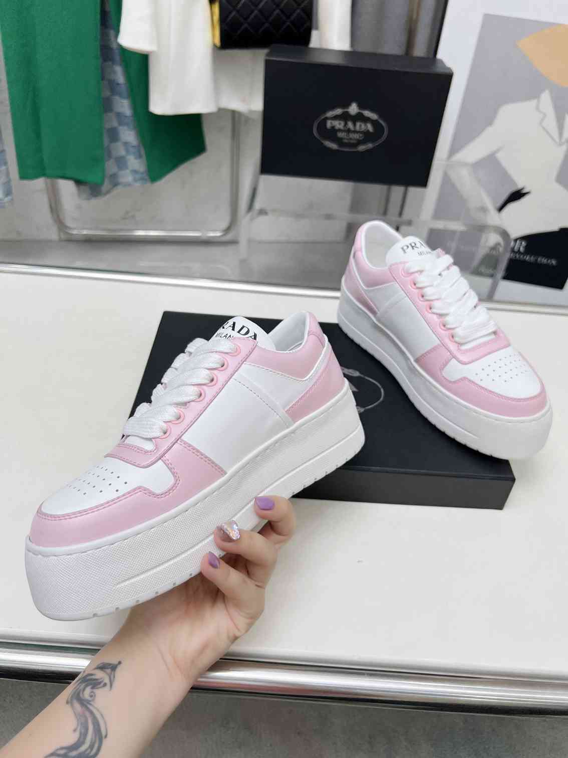 Pink and White Leather Shoes