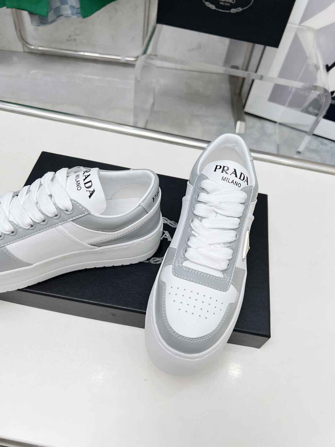 Grey and White Leather Shoes