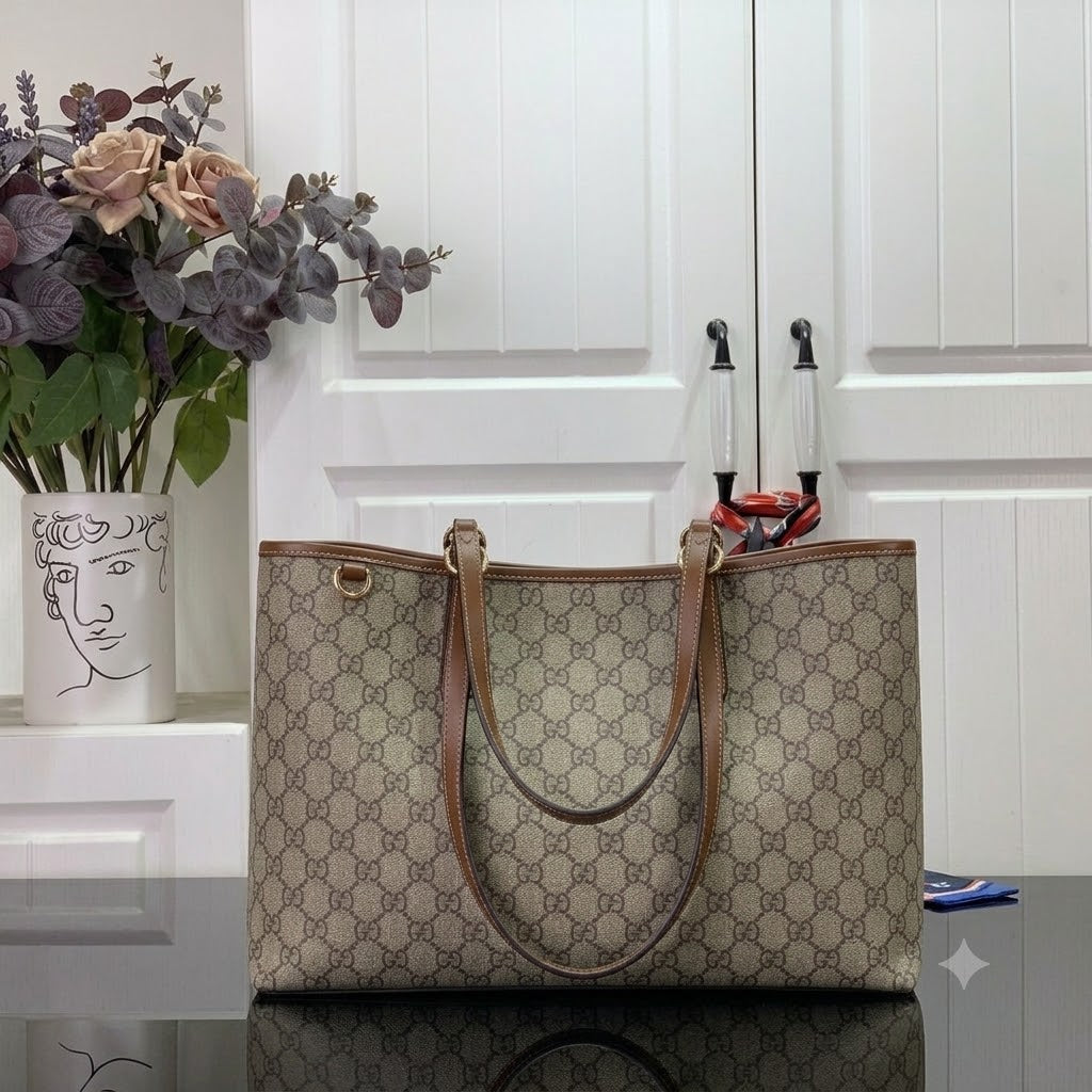 Brown Handles Leather Tote Bag