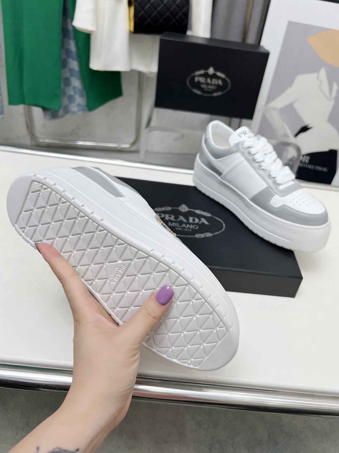 Grey and White Leather Shoes
