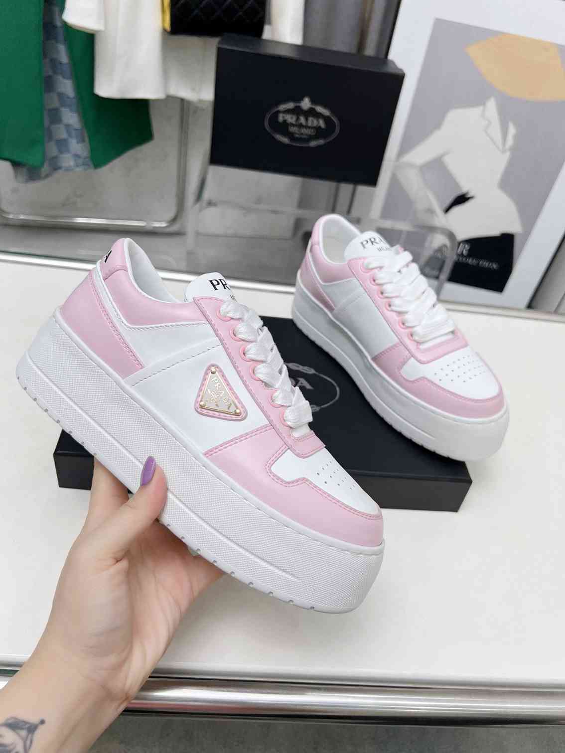 Pink and White Leather Shoes