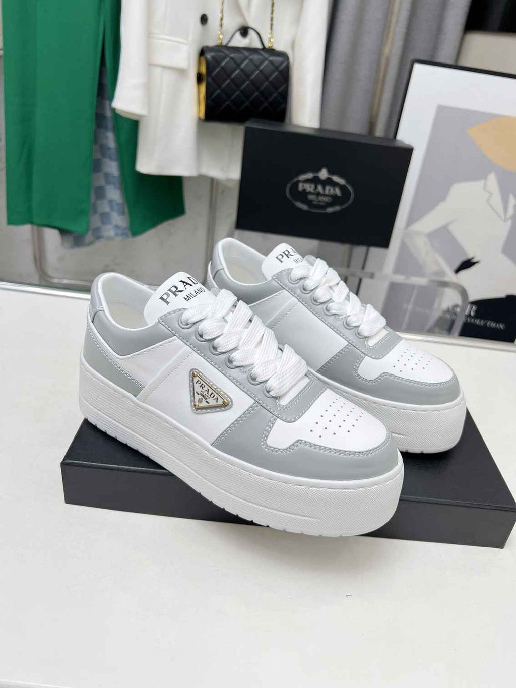 Grey and White Leather Shoes