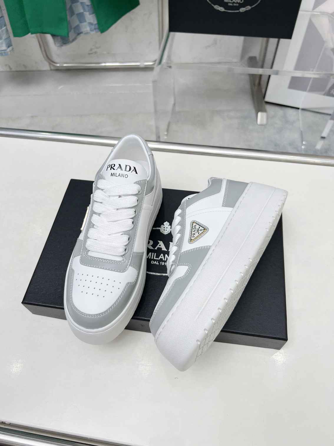 Grey and White Leather Shoes