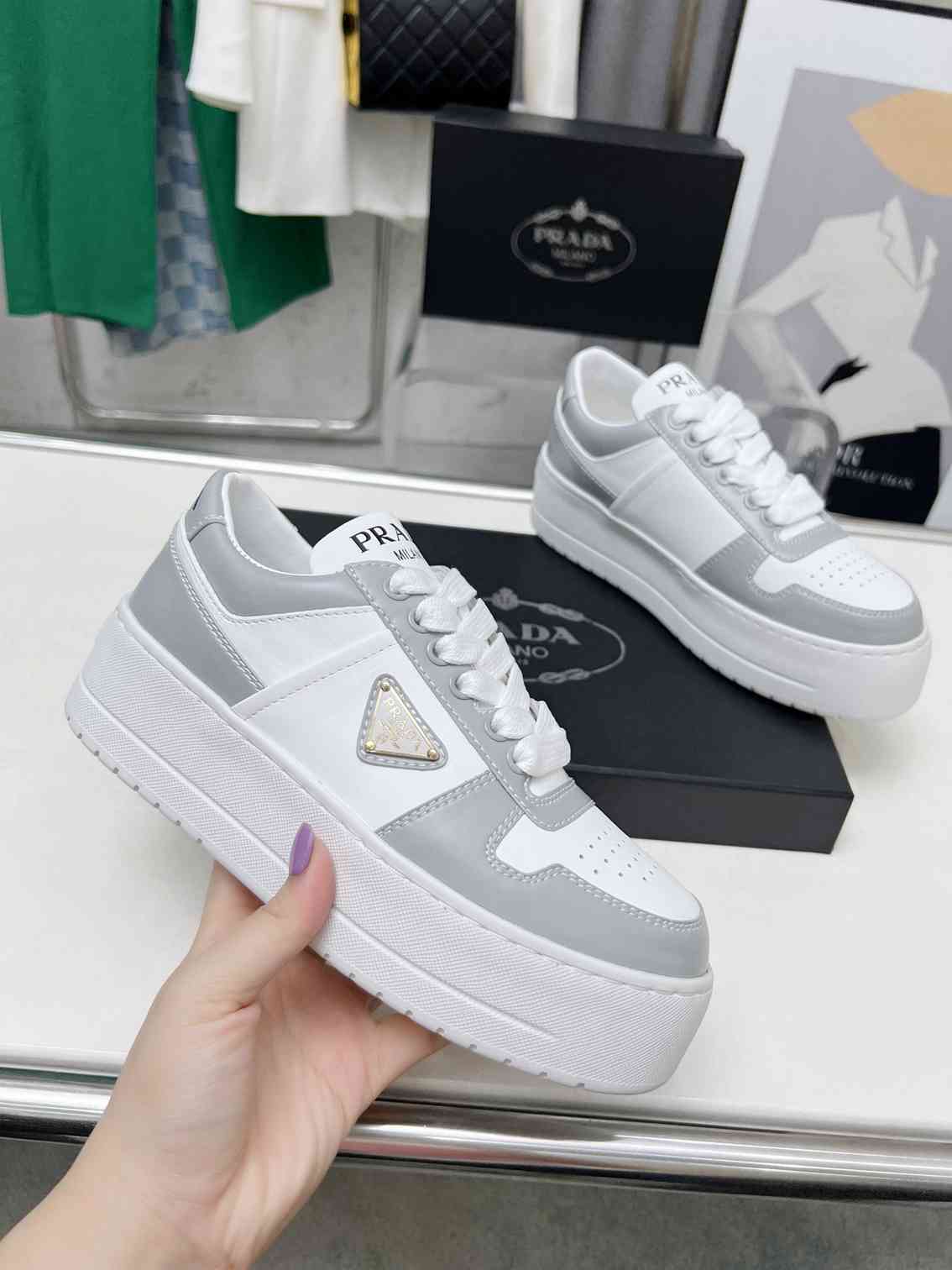 Grey and White Leather Shoes