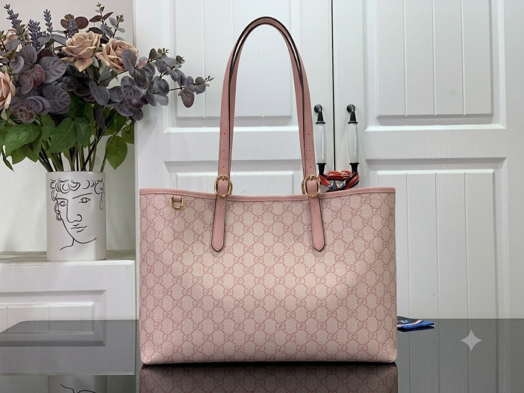 Pink Leather Tote Bag